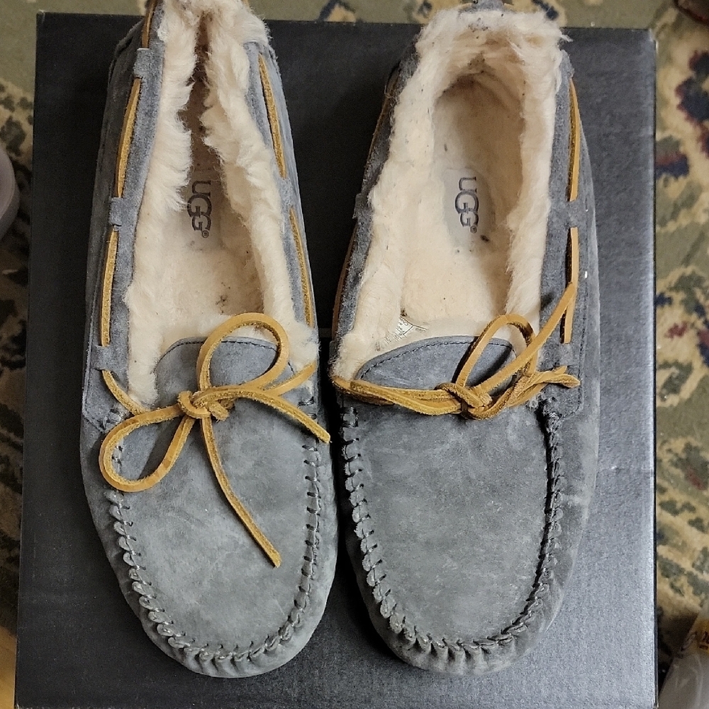 UGG Women's Grey Suede Moccasins with Tan Laces